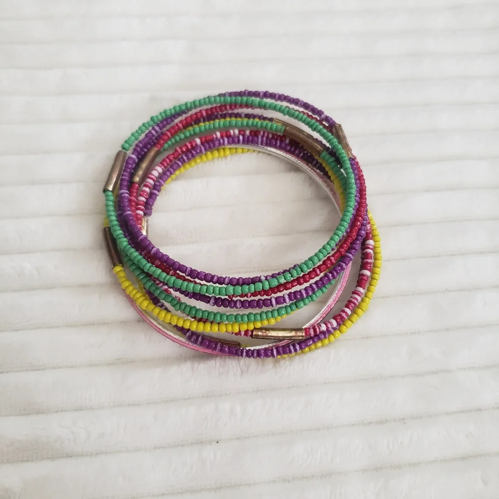 10 Pk Colorful Beaded Bangles/ Bracelet